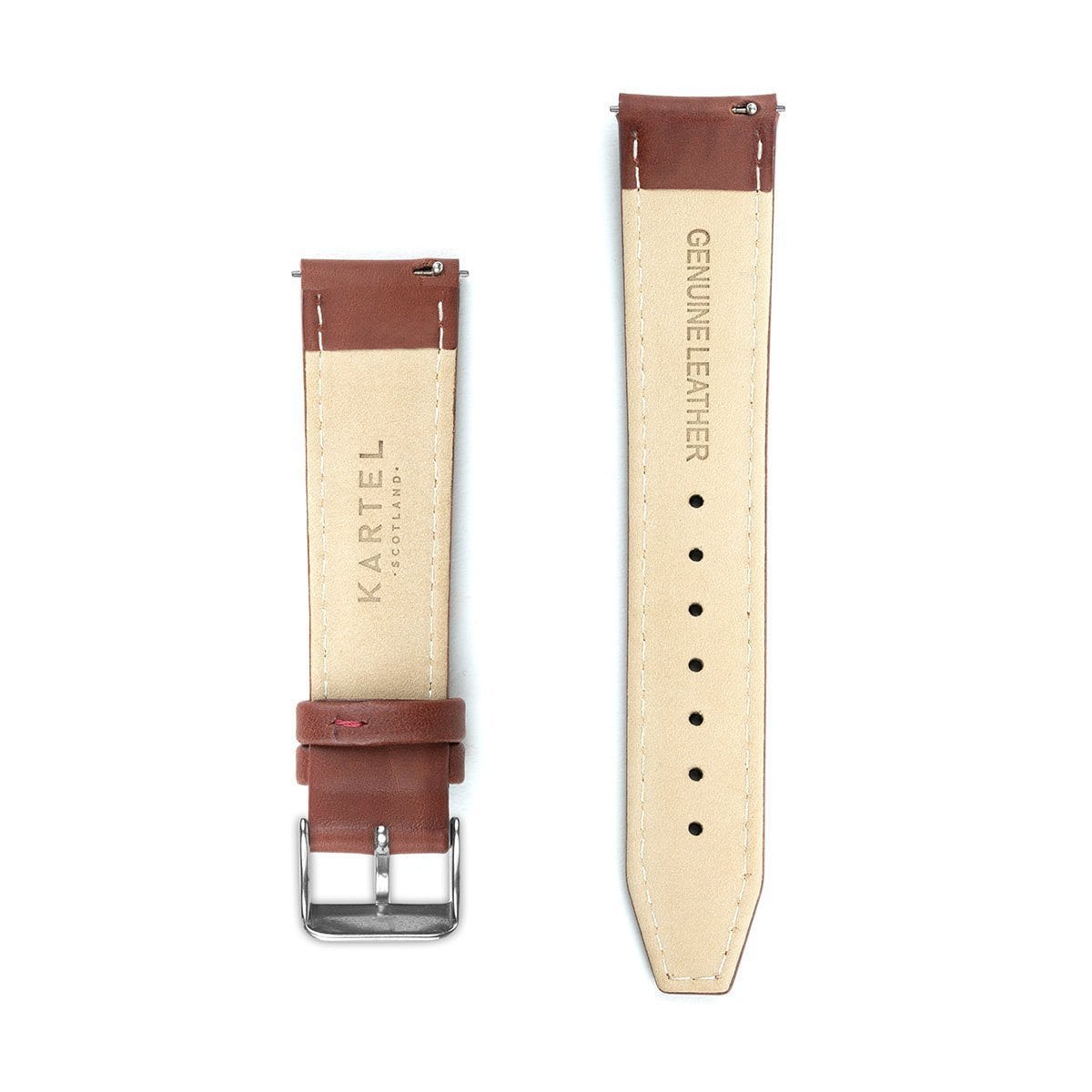 Maroon Stitched Leather Watch Strap - 20mm Width Watch Strap - Kartel Scotland