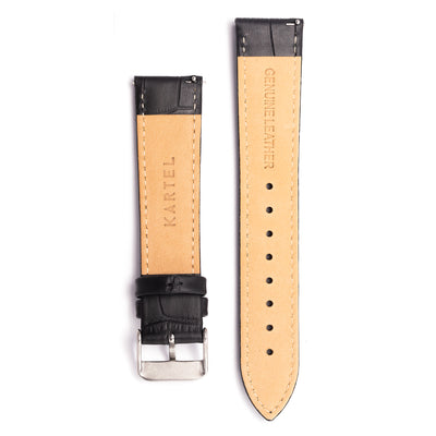 20mm Black Mock-croc Leather watch Strap - Kartel