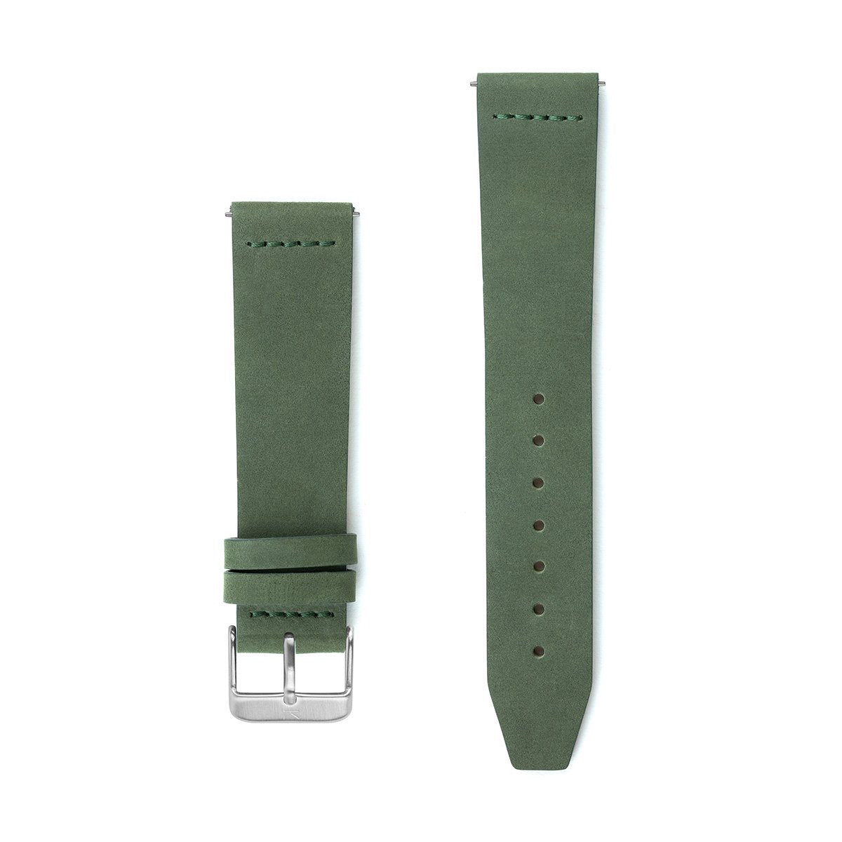 Olive Green Flat Leather Watch Strap - 20mm Width