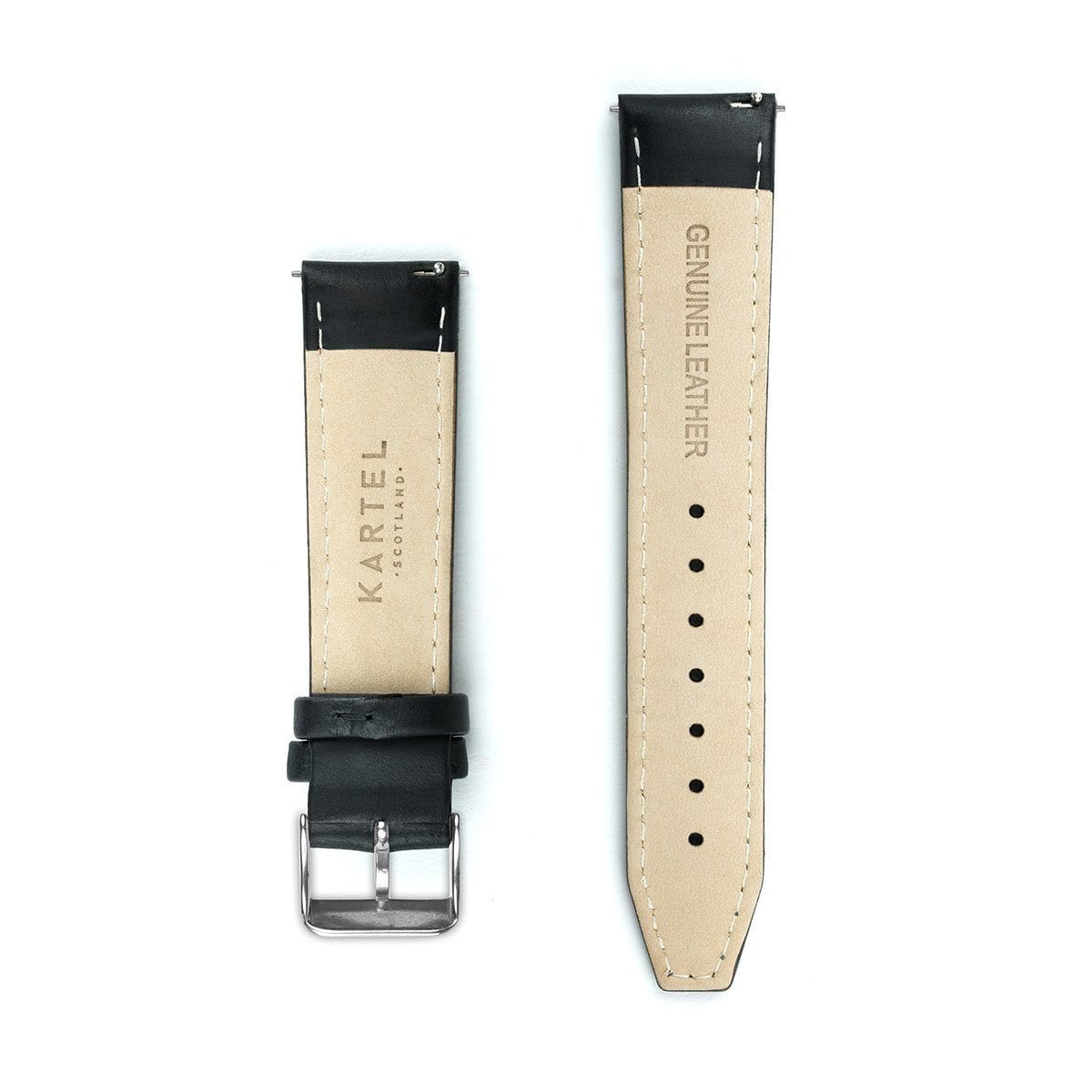 Black Stitched Leather Watch Strap - 20mm Width Watch Strap - Kartel Scotland