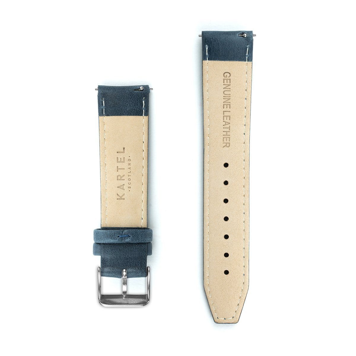 Navy Blue Stitched Leather Watch Strap - 20mm Width Watch Strap - Kartel Scotland