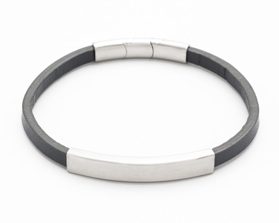 Grey Leather and stainless-steel bracelet - Mens